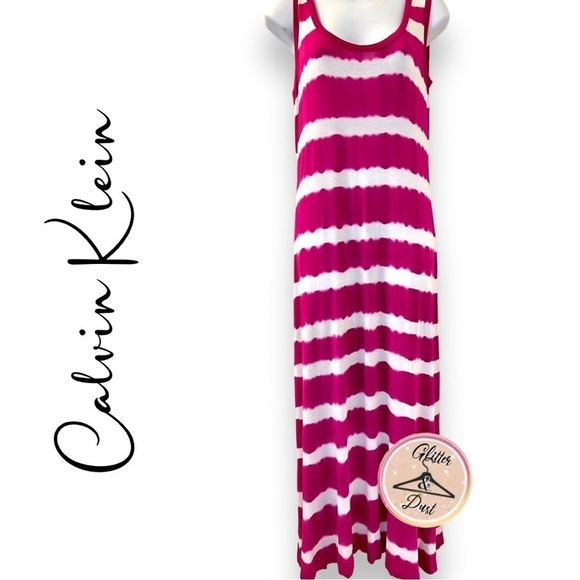 Calvin Klein Tie Dye Lightweight Striped Maxi Dress - Picture 1 of 7